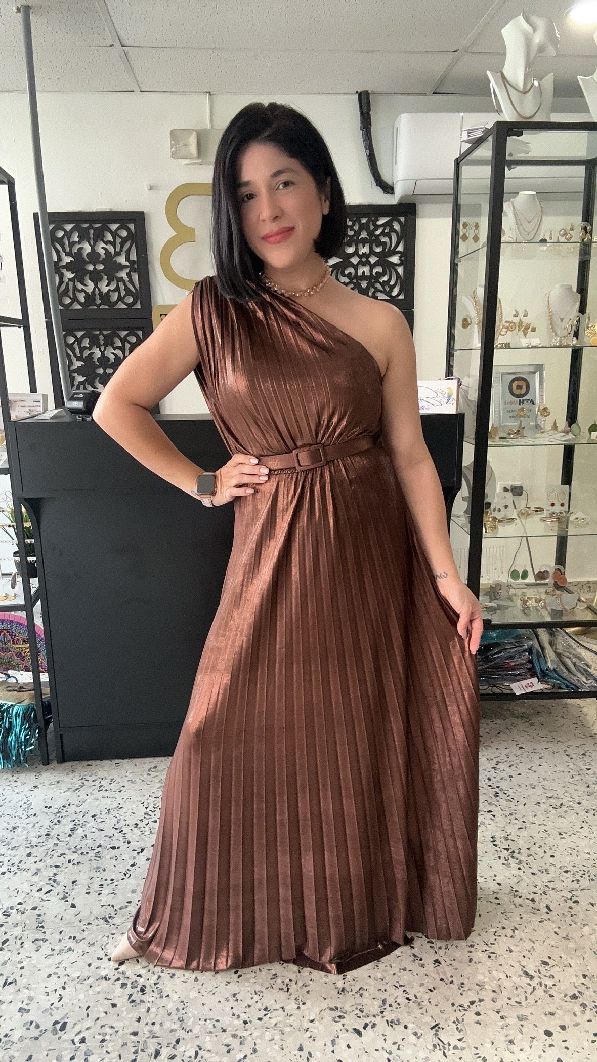 One shoulder plated dress