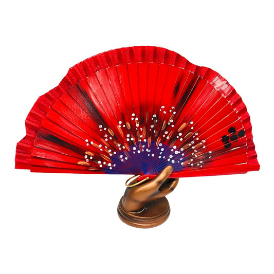 Red flower hand fan