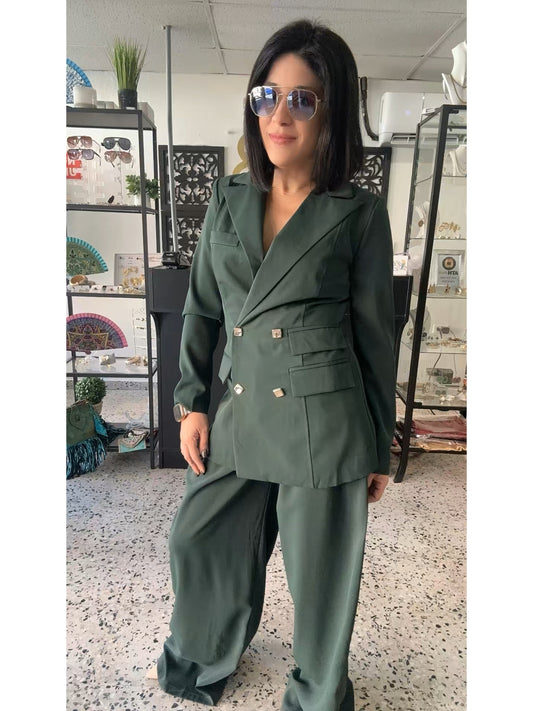 Green blazer and pant set