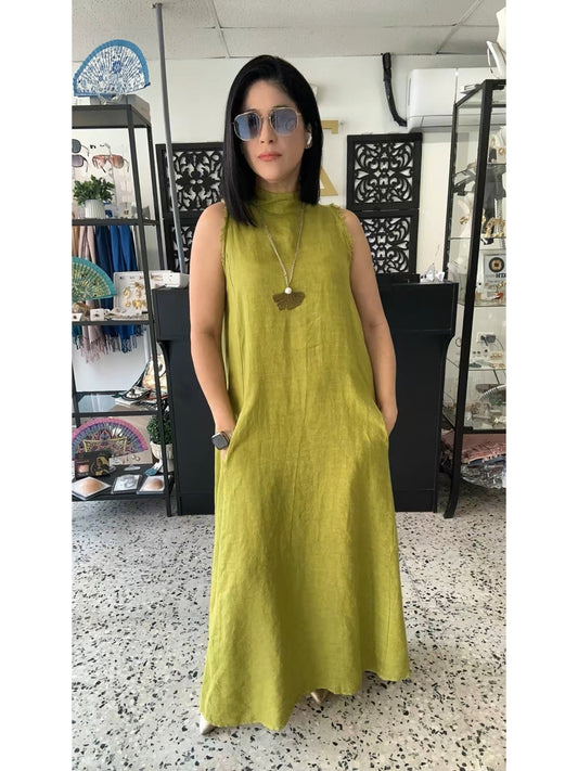 Turtle neck linen dress