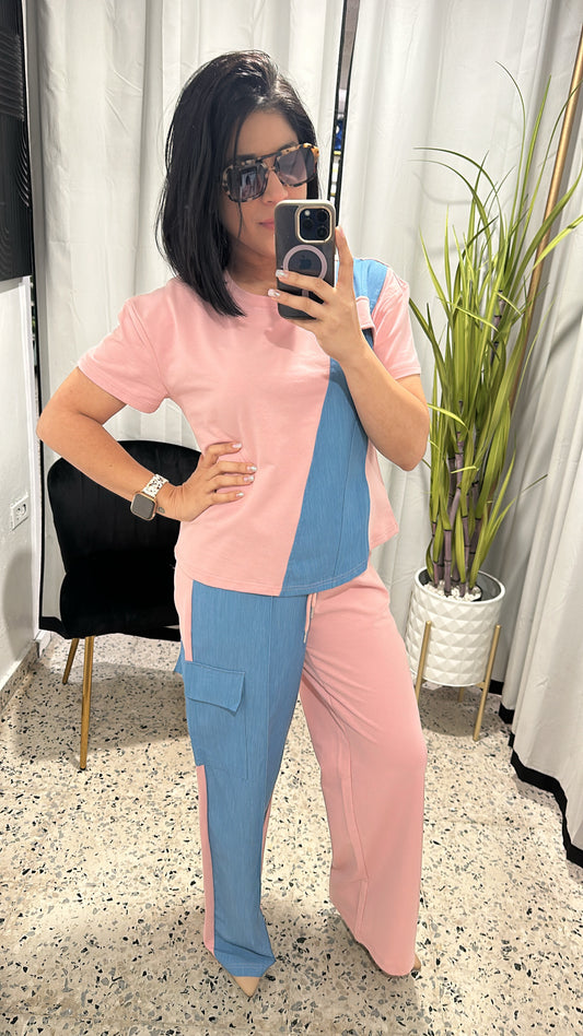 Pink with denim set