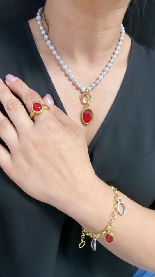 Red silver and gold bracelet