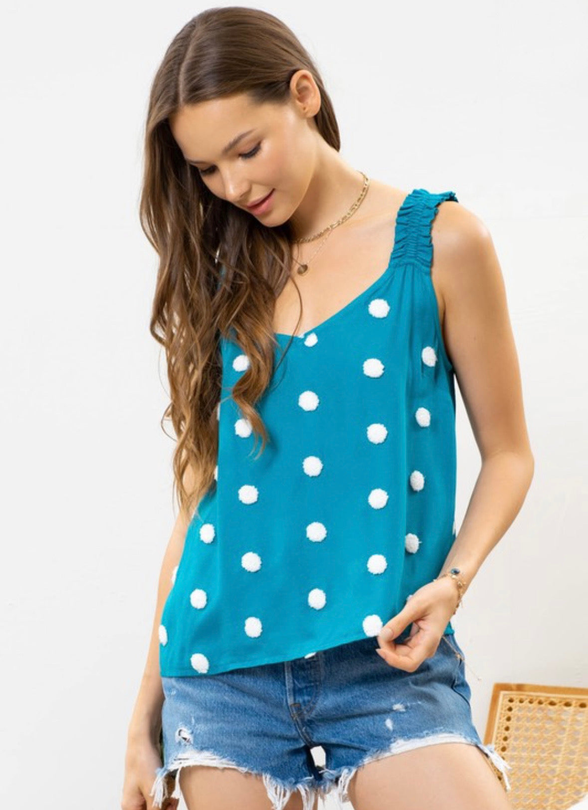 Emerald Pom Pom tank top