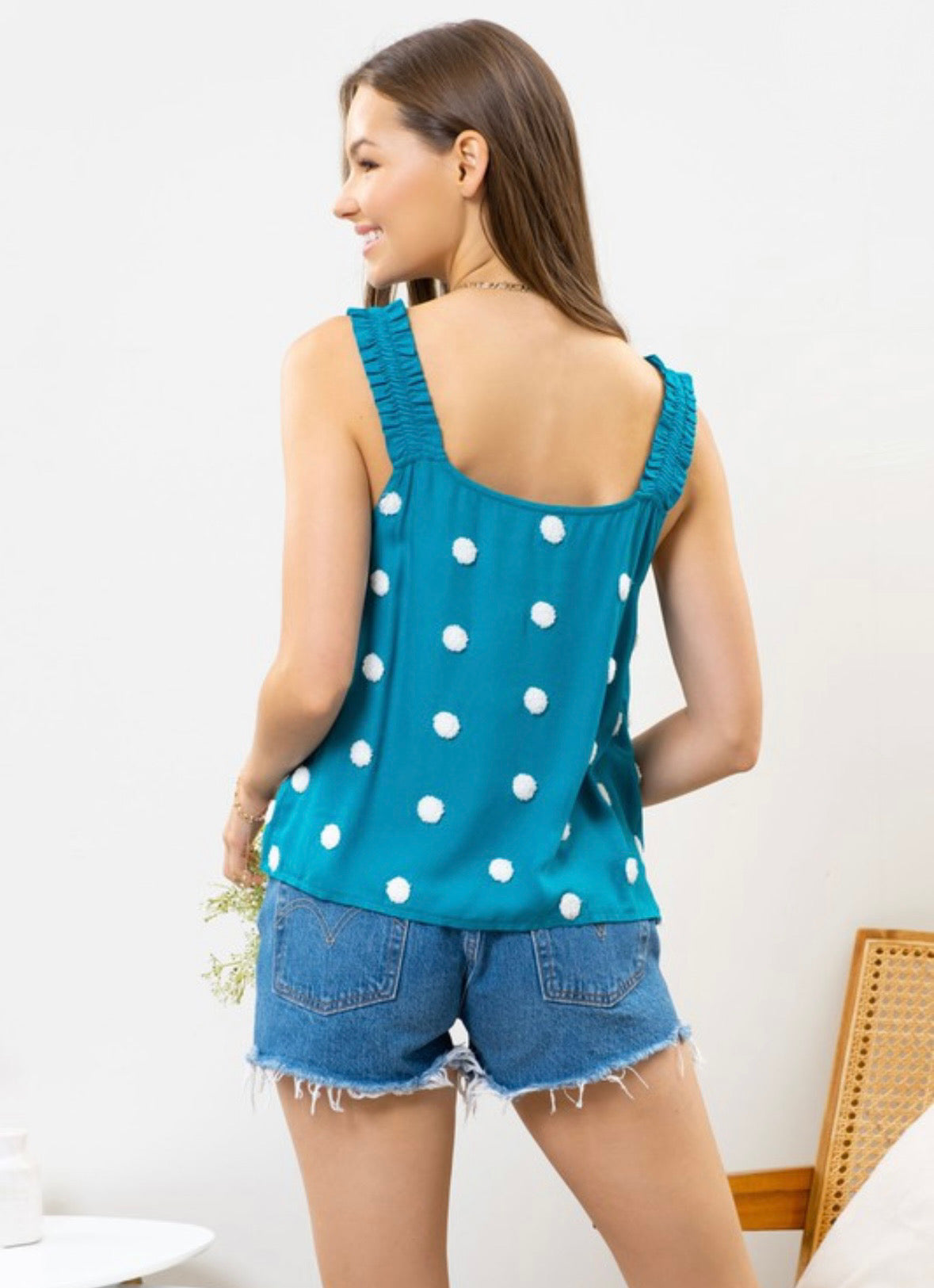 Emerald Pom Pom tank top