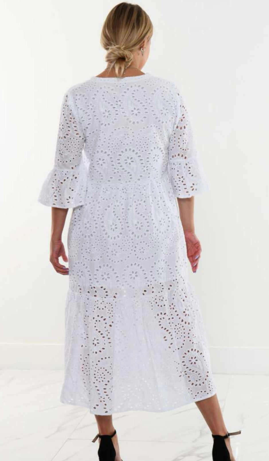 3/4 Sleeve Long Eyelet Dress