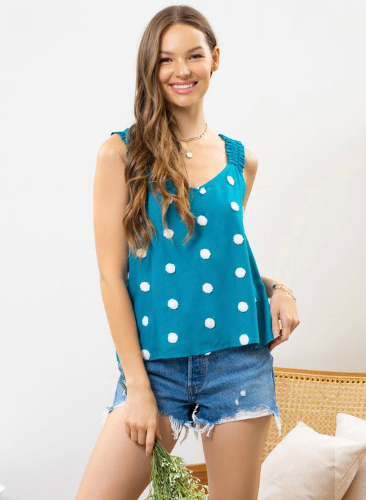 Emerald Pom Pom tank top